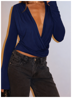Navy wrap front top