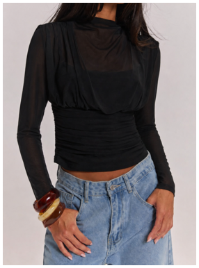Black sheer draped top