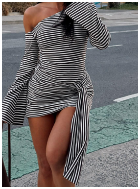Black and white striped mini dress